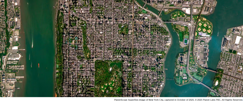 Imagen satelital urbana en alta definición de Nueva York con Planet SuperRes.